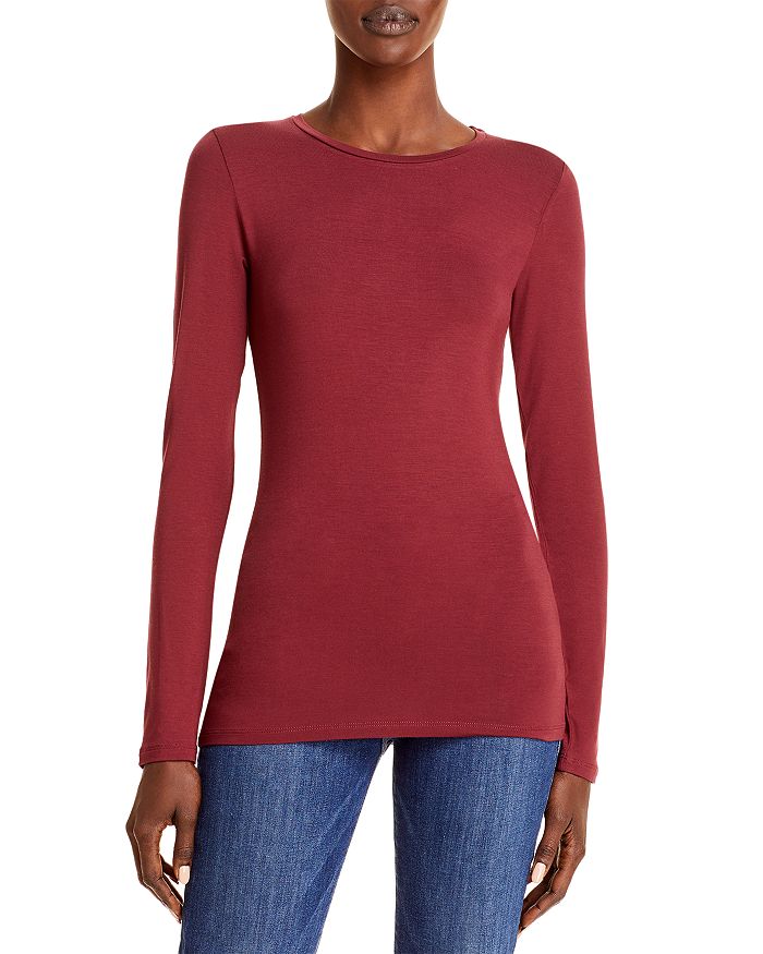 Majestic Soft Touch Long Sleeve Crewneck Tee In Cabernet
