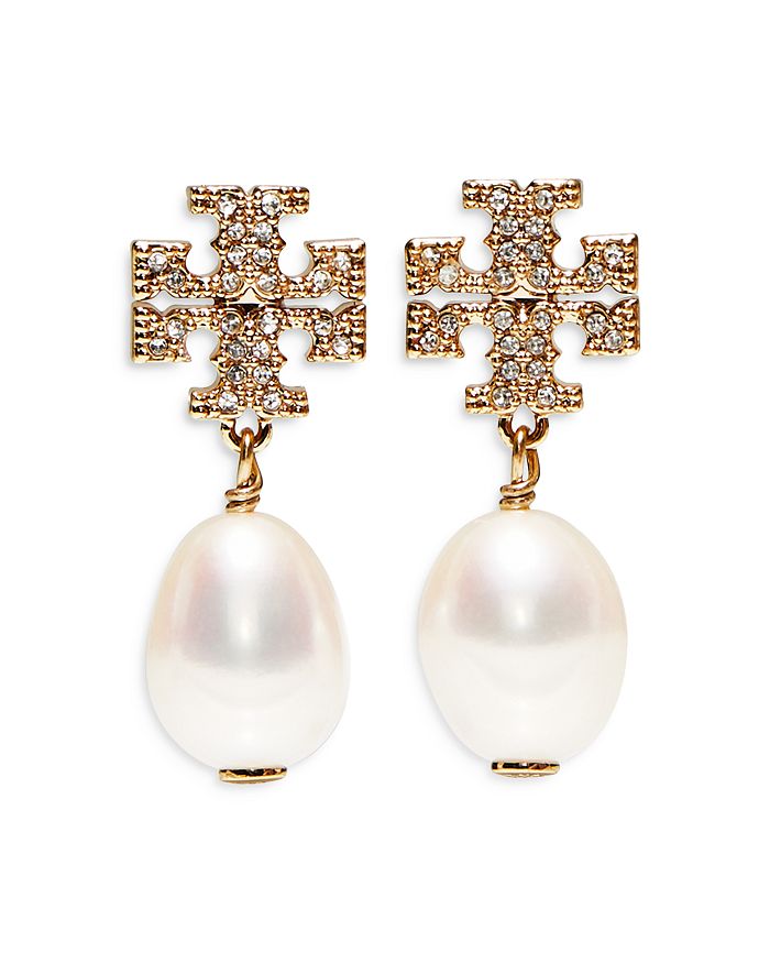 Tory Burch Kira Crystal & Mother of Pearl Logo Stud Earrings in