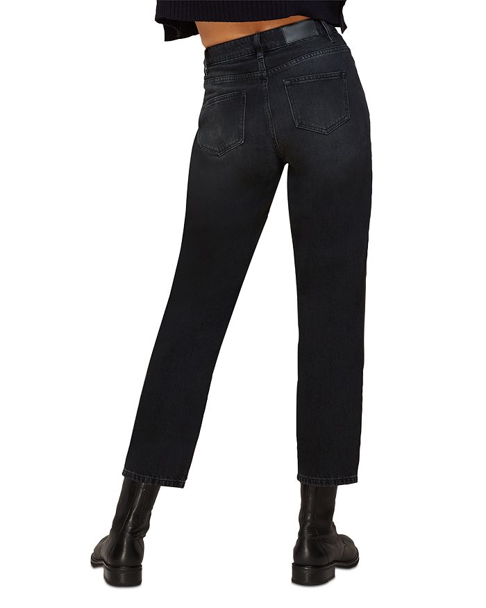 Shop Whistles Hollie Button Front High Rise Cropped Straight Jeans In Black
