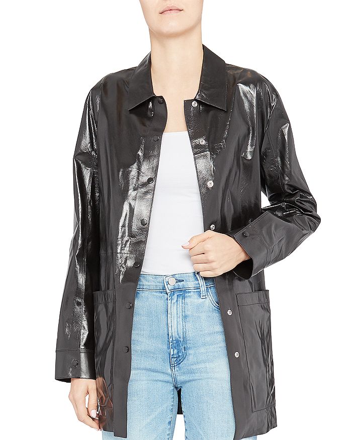 P.paper Faux Leather Shirt Jacket In Black