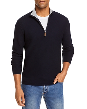 The Men's Store at Bloomingdale's Tipped Textured Birdseye Half Zip Sweater - 100% Exclusive
