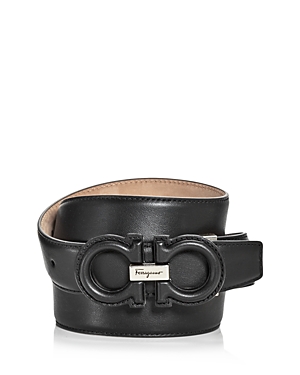 Ferragamo Men's Double Gancini Buckle Leather Belt In Nero/naturale