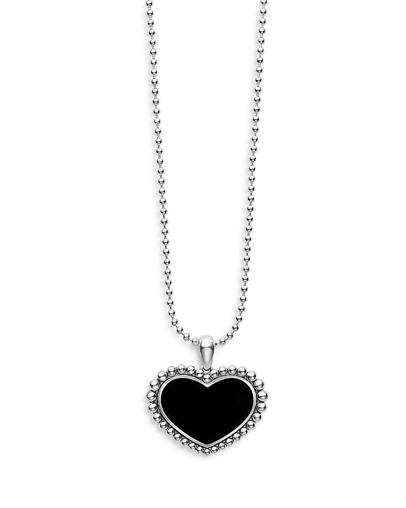 Lagos Sterling Silver Maya Onyx Inlay Heart Pendant Necklace, 34