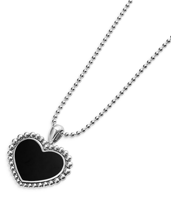 Shop Lagos Sterling Silver Maya Onyx Inlay Heart Pendant Necklace, 34 In Black