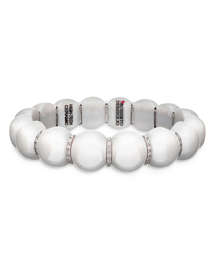 Shop Roberto Demeglio 18k White Gold & Ceramic Stretch Bracelet With Diamonds In Black/white