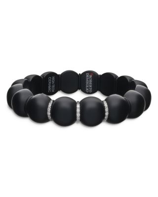 18K White Gold & Matte Black Ceramic Stretch Bracelet with Diamonds