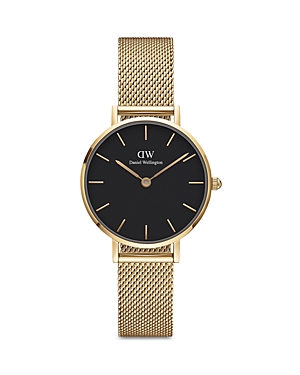 Daniel Wellington Petite Evergold Mesh Strap Watch, 28mm In Black/gold