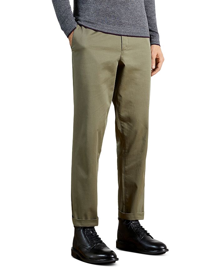 Ted Baker Elastic Waist Regular Fit Trousers In Khaki