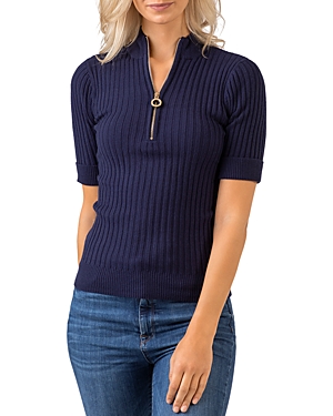 Shop Belldini Ribbed Half Zip Sweater In Navy/gold