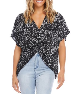 thumbnail image 2 of Karen Kane Women's Twist Front Colorblock Top - Bohemian Animal Print Blouse 2 of 10