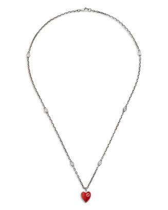 Gucci Sterling Silver & Enamel Heart Pendant Necklace, 19.7 ...
