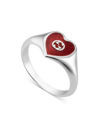 Sterling Silver & Enamel Interlocking G Heart Ring