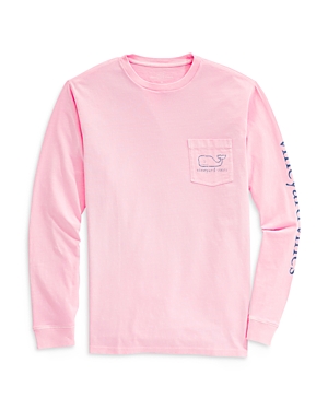 Vineyard Vines Garment Dyed Vintage Whale Long-sleeve Pocket Graphic Tee In Flamingo