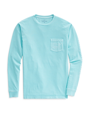 Vineyard Vines Garment Dyed Vintage Whale Long-sleeve Pocket Graphic Tee In Poolside