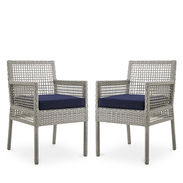 Modway Aura Dining Armchair Outdoor Patio Wicker Rattan, Set Of 2 In Gray Navy