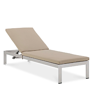 Modway Shore Outdoor Patio Aluminum & Rattan Chaise With Cushions In Silver Beige