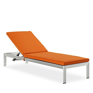Modway Shore Outdoor Patio Aluminum & Rattan Chaise With Cushions In Silver Orange