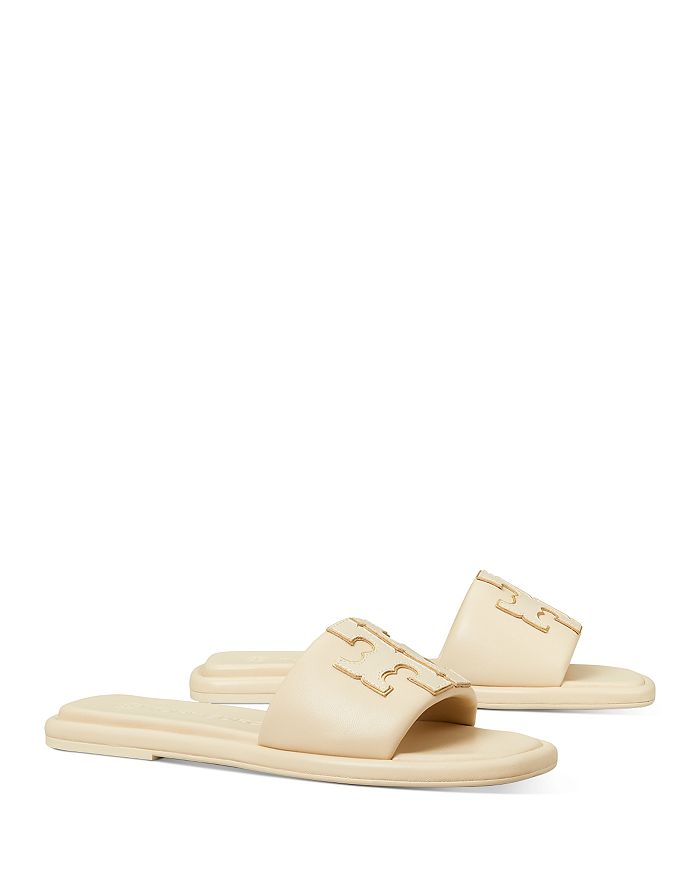 Tory Burch Double T Sport Slides Dulce De Leche/gold In Dulce De Leche