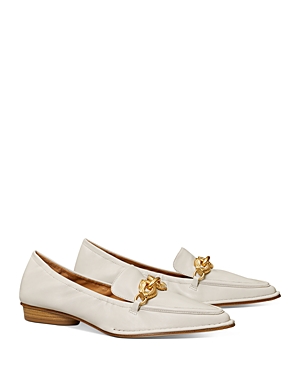 Tory Burch Women's Jessa Pointed Toe Horse Head Buckle Leather Loafers In Feather White