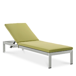 Modway Shore Outdoor Patio Aluminum Chaise With Cushions In Silver Peridot