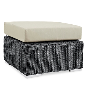 Modway Outdoor Summon Outdoor Patio Wicker Rattan Sunbrella Ottoman In Canvas Antique Beige