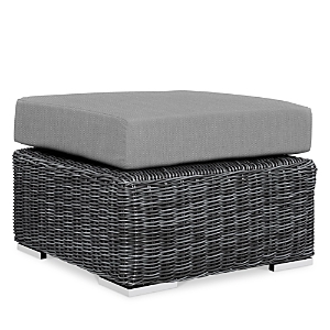 Modway Summon Outdoor Patio Sunbrella Wicker Ottoman In Canvas Gray