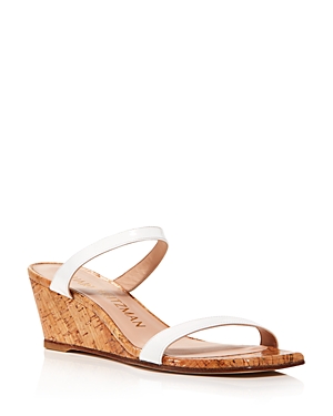 Stuart Weitzman Women's Aleena Square Toe Wedge Slide Sandals In White