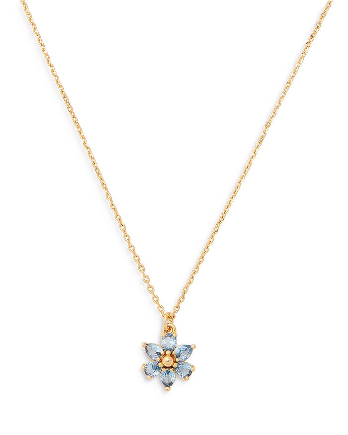 KATE SPADE KATE SPADE NEW YORK FIRST BLOOM CUBIC ZIRCONIA FLOWER MINI PENDANT NECKLACE IN GOLD TONE, 16-19,WBR00322