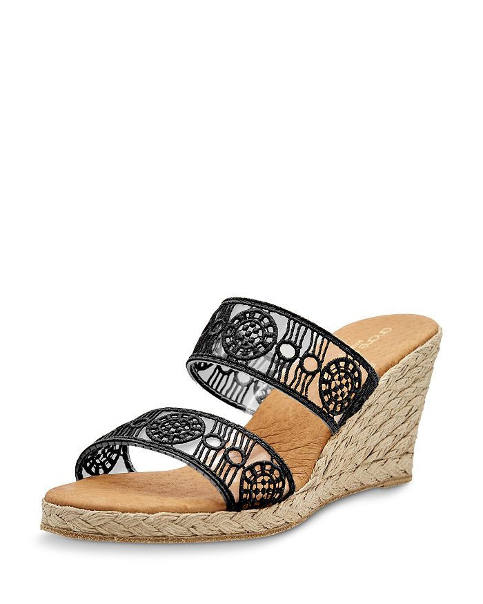 Andre Assous Wedges WOMEN'S ANJA DECORATED DOUBLE STRAP ESPADRILLE WEDGE SANDALS