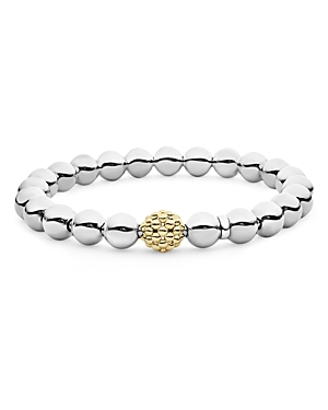 Lagos Sterling Silver & 18K Yellow Gold Signature Caviar Stretch Bracelet, 6