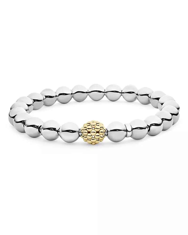 Lagos Sterling Silver & 18K Yellow Gold Signature Caviar Stretch Bracelet, 6