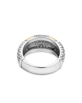 Sterling Silver & 18K Gold High Bar Diamond Ring 