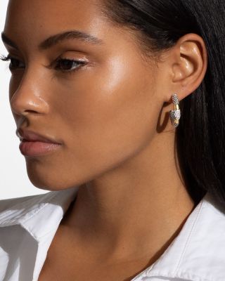 Sterling Silver & 18K Gold High Bar Diamond Huggie Hoop Earrings