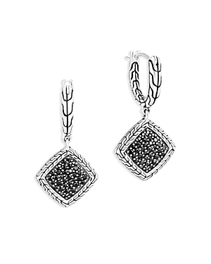 John Hardy Sterling Silver, Black Sapphire and Black Spinel Classic Chain Square Drop Earrings