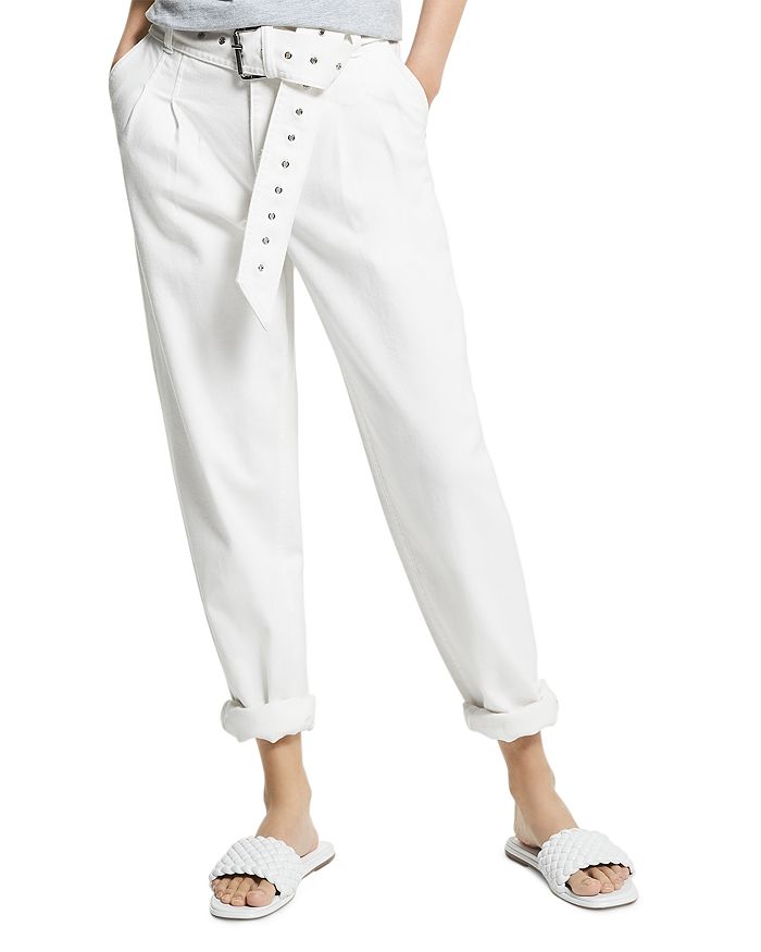 Michael Michael Kors Pleated Belted Jeans In White