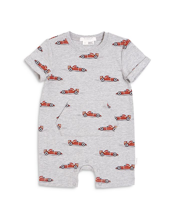Petit Lem Firsts By  Boys' Racecar Print Romper - Baby In Light Heather