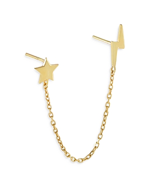 Adinas Jewels Star & Lightning Bolt Chained Double Stud Earring In Gold
