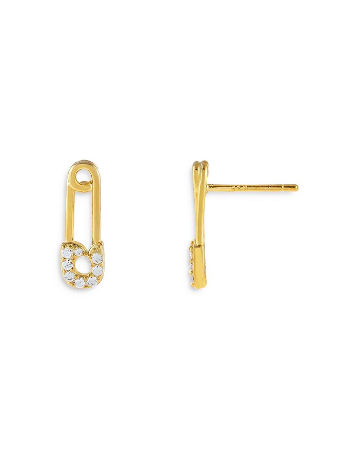 Adinas Jewels Pavé Safety Pin Stud Earrings in Gold Tone Sterling ...