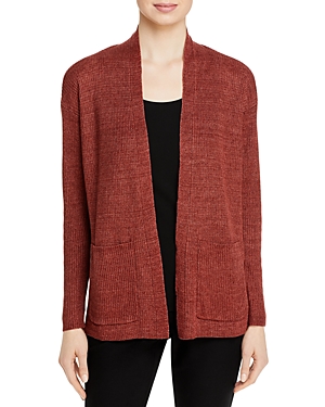 Eileen Fisher Organic Linen Delave High-collar Cardigan In Deep Terracotta