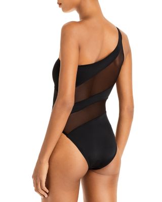 Illusion Mesh One Shoulder One Piece Swimsuit
