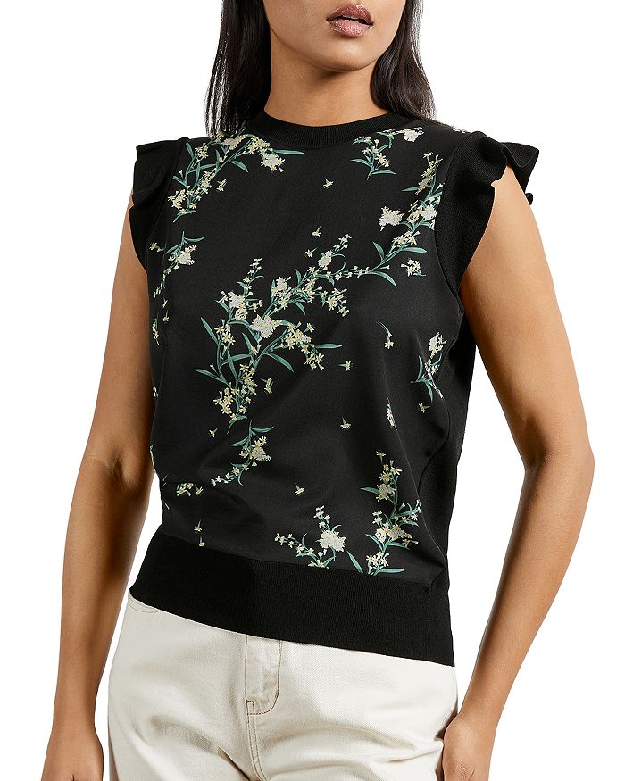 TED BAKER PAPYRUS PRINT TOP,248465BLACK