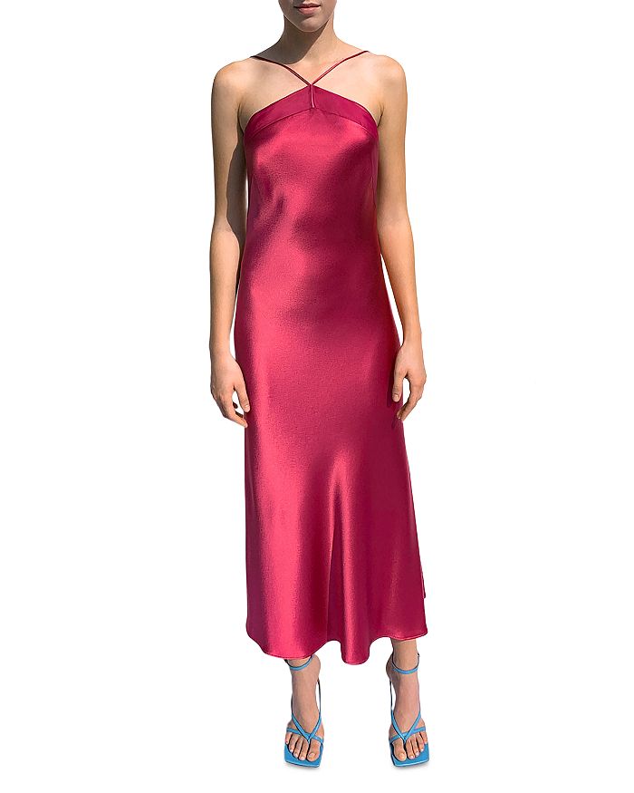 galvan satin tie halter neck dress
