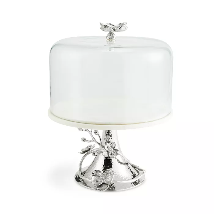 White Orchid Cake Stand with Dome