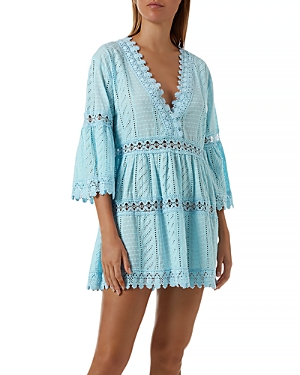 Melissa Odabash Victoria Lace-trim Cotton Mini Dress In Celeste