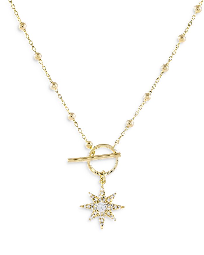 ADINAS JEWELS CUBIC ZIRCONIA STARBURST TOGGLE PENDANT NECKLACE IN 14K GOLD-PLATED STERLING SILVER, 17.5,N19881GLD-625
