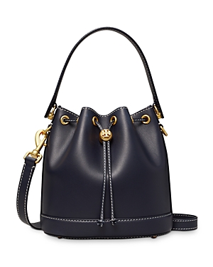 Tory Burch T Monogram Small Leather Bucket Bag In Midnight