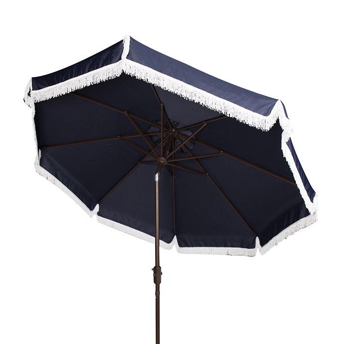 Shop Safavieh Fabia Fringe 9 Ft Crank Umbrella In Navy/white