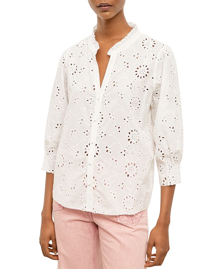 Gerard Darel Nory Cotton Voile Embroidered Blouse In White