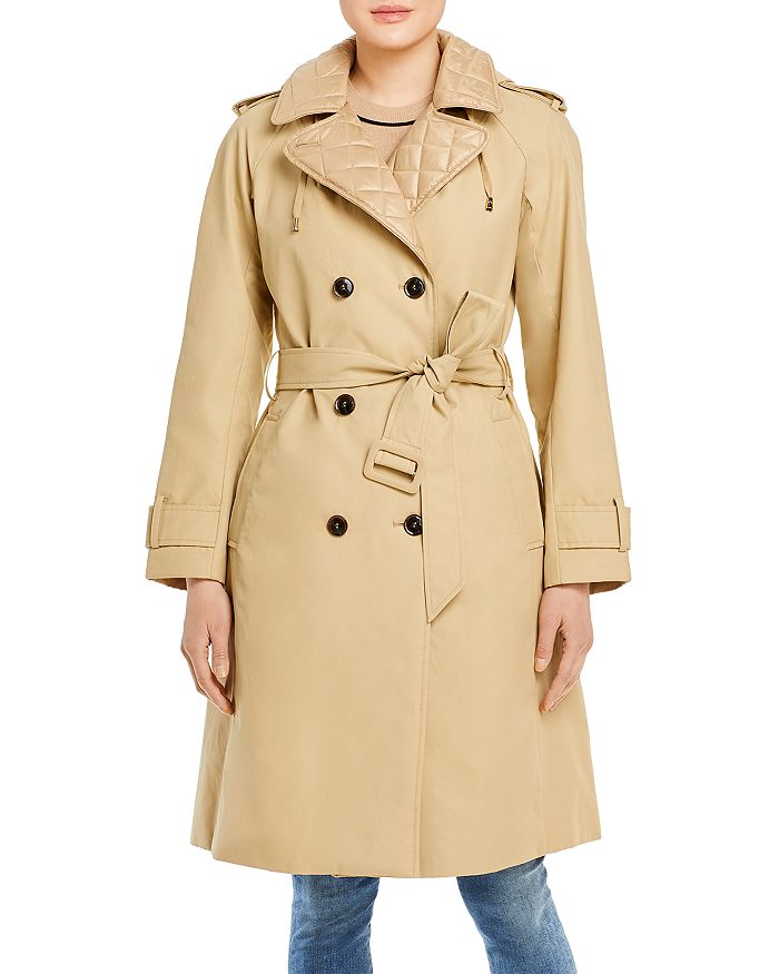 Kate Spade New York Quilted Trim Hooded Trench Coat In Khaki | ModeSens