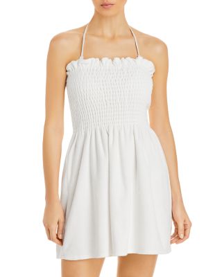 AQUA Smocked Terrycloth Mini Dress Swim 